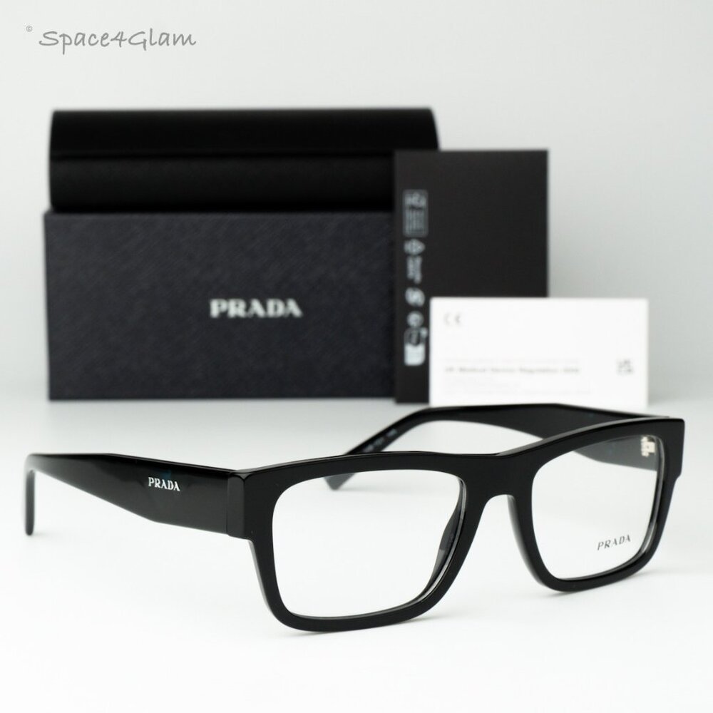 Prada Women Eyeglasses Black Demo Rectangle Unisex PR15YV 1AB1O1 BRAND NEW